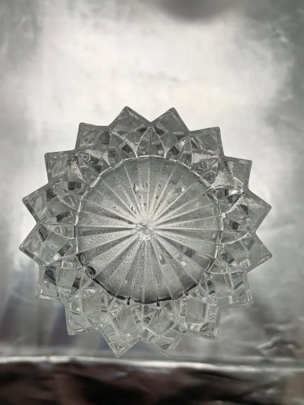 Vintage Crystal Decanter With Cup Stopper Mouthwash Shot Glass Elegant Starburst